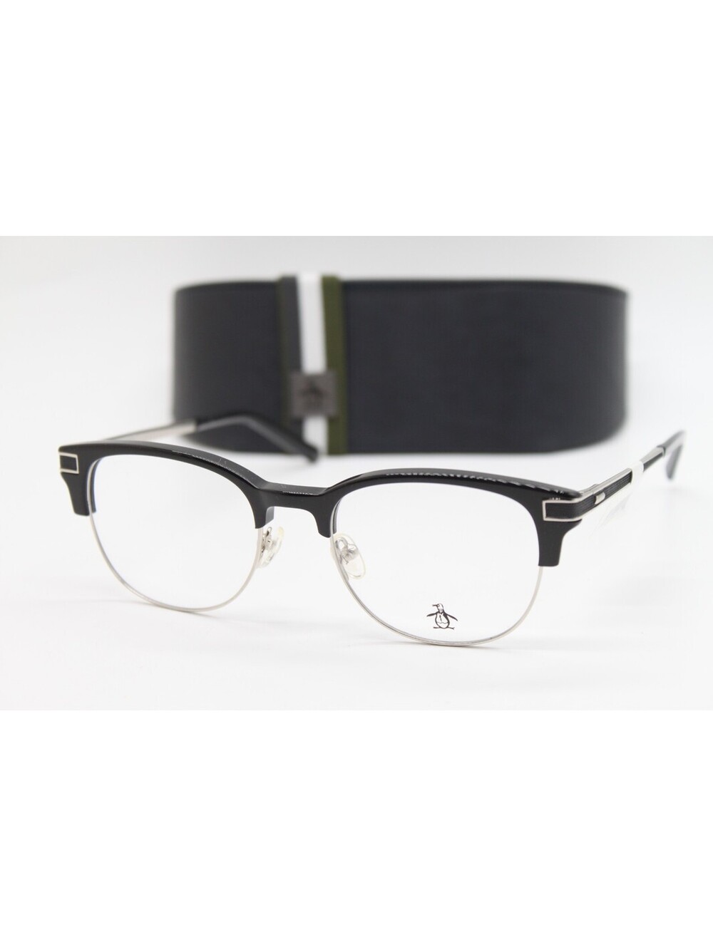 NEW PENGUIN THE PRINCETON BK BLACK SILVER AUTHENTIC EYEGLASSES W/CASE 50-19